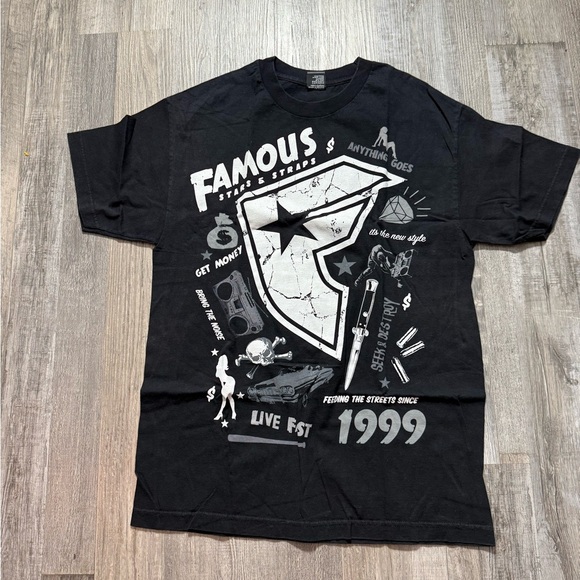 Famous Stars & Straps Black Graphic Tee vintage casual streetwear Y2K - Picture 1 of 5